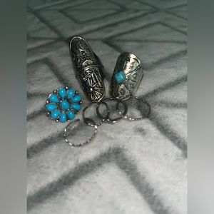 turquoise rings and bull necklace